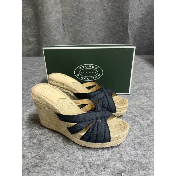 Stubbs & Wootton Shoes - Stubbs Wooton Sandals Womens 10 Indigo Grace Espadrilles Wedges Rib Open Toe